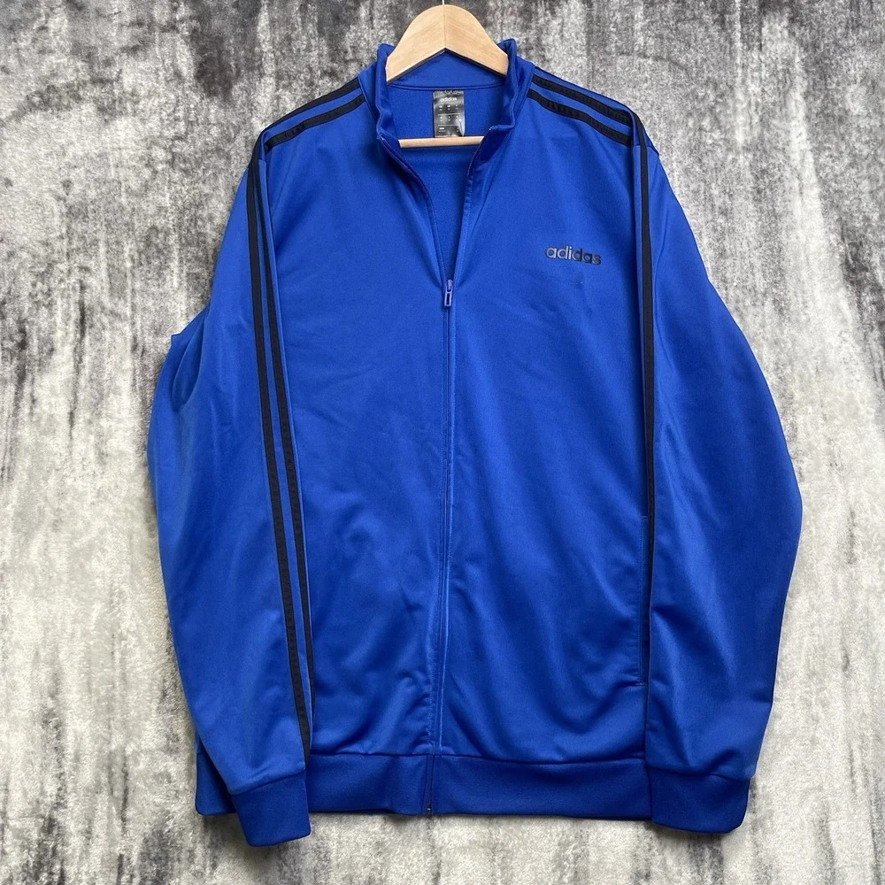 Adidas Collegiate 3 Striped Royal/Black XLT Full Zip Track Jacket Men's